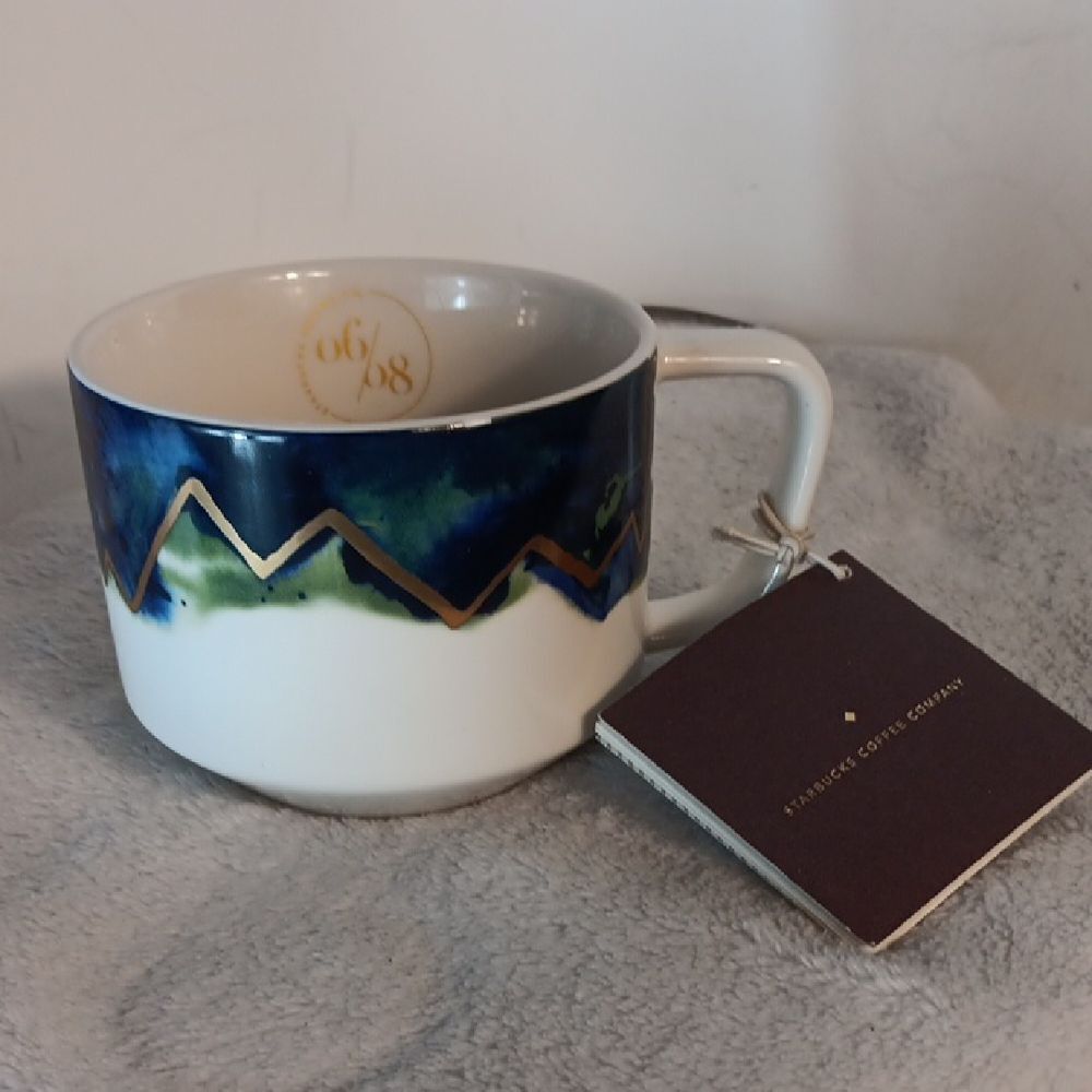 Starbucks Ceramic Mug with Blue and Gold Accents